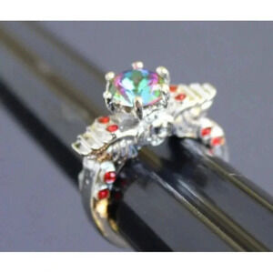 Vintage Art Nouveau Gaudy Gothic Skull Wings Cocktail Gemstone Ring Sz 8